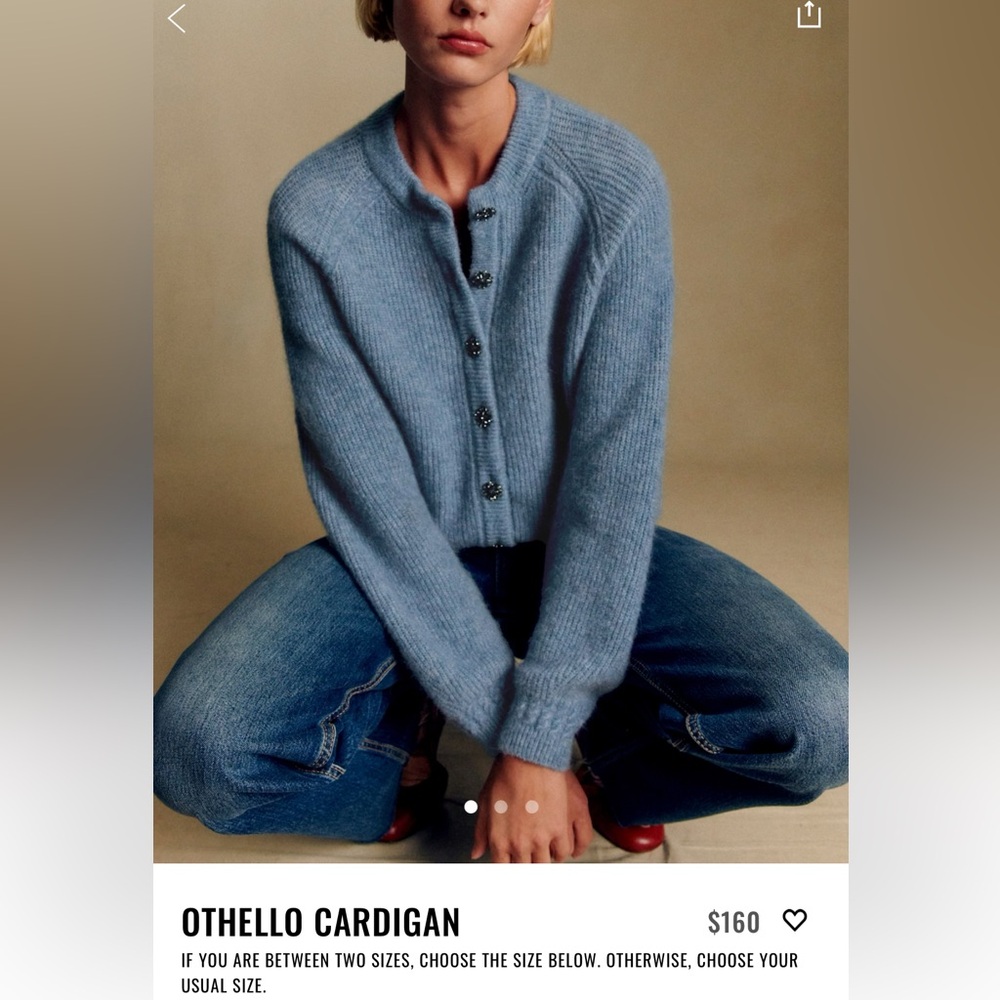 Sezane Othello Cardigan Ice Blue - Size XXS